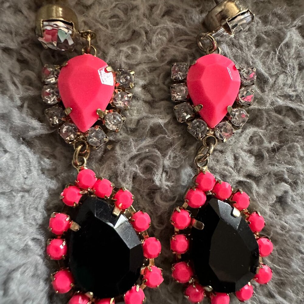 h&m retro neon dangly earrings pink and black